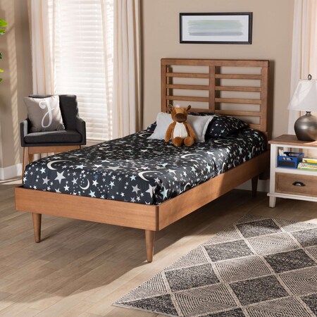 Baxton Studio Delia Mid-Century Modern Walnut Brown Finished Wood Twin Size Platform Bed 188-11161-11158-ZORO